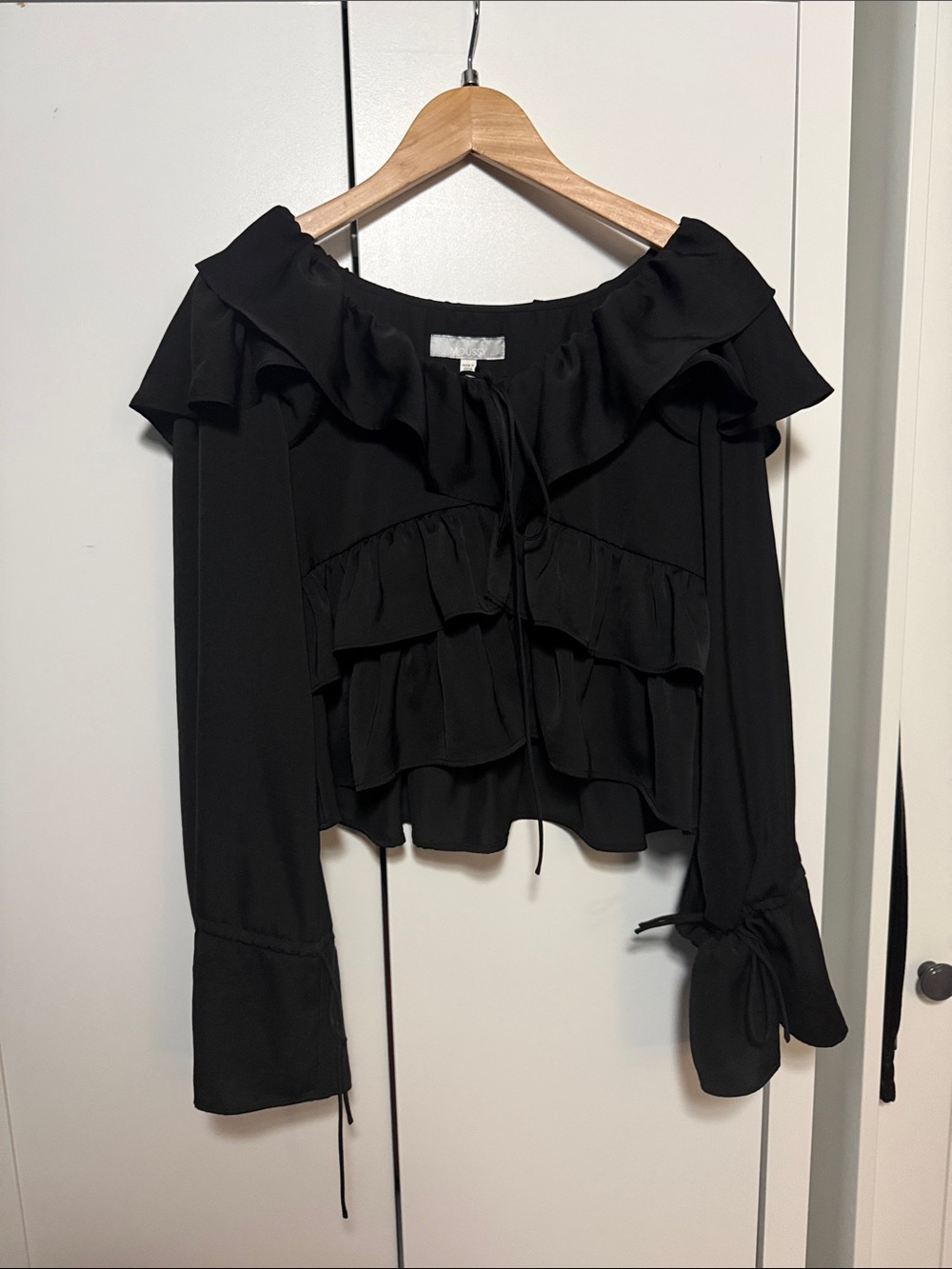 Moussy Black Ruffled Off-Shoulder Blouse